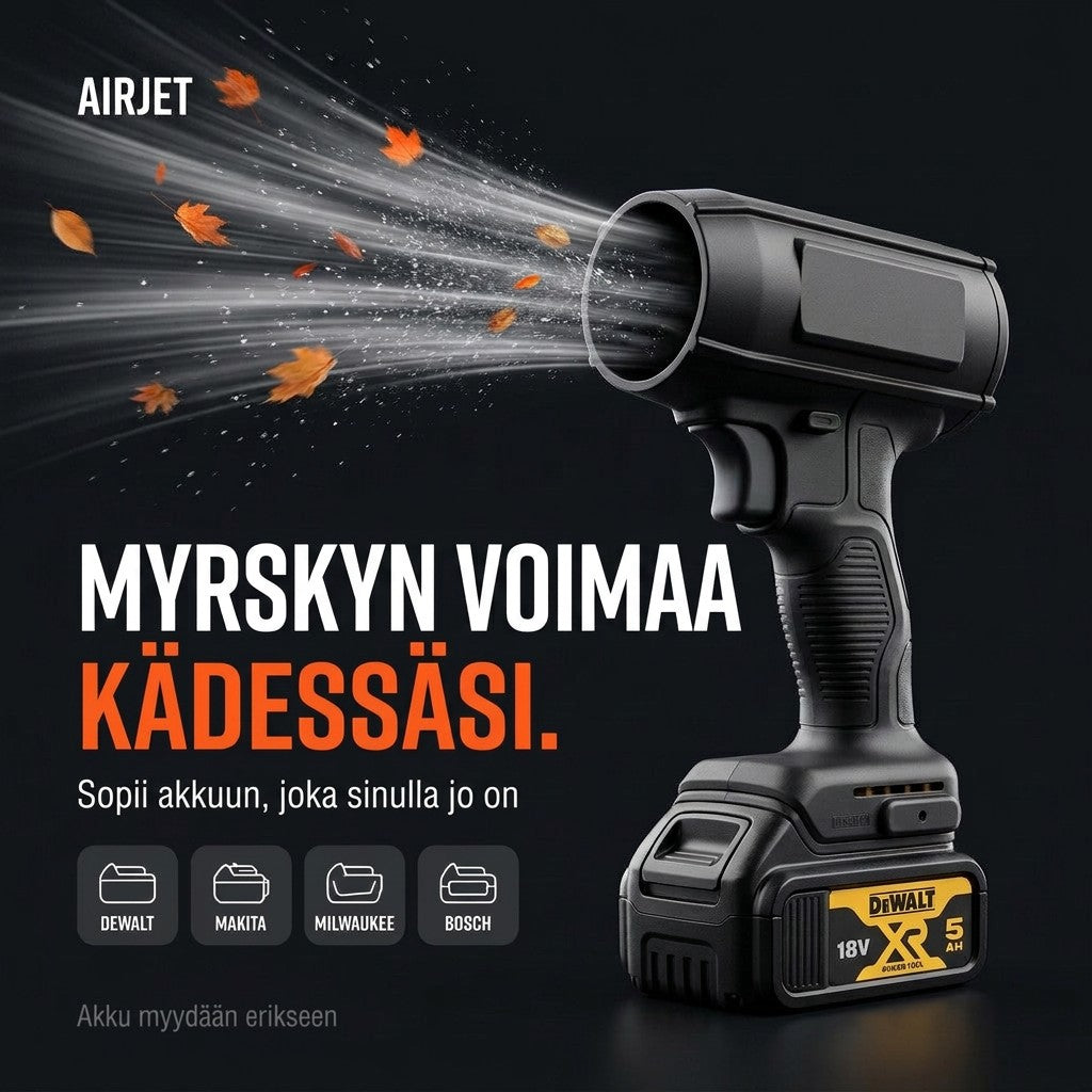 Airjet-turbopuhallin 18V-akulla – myrskyn voimaa kädessäsi